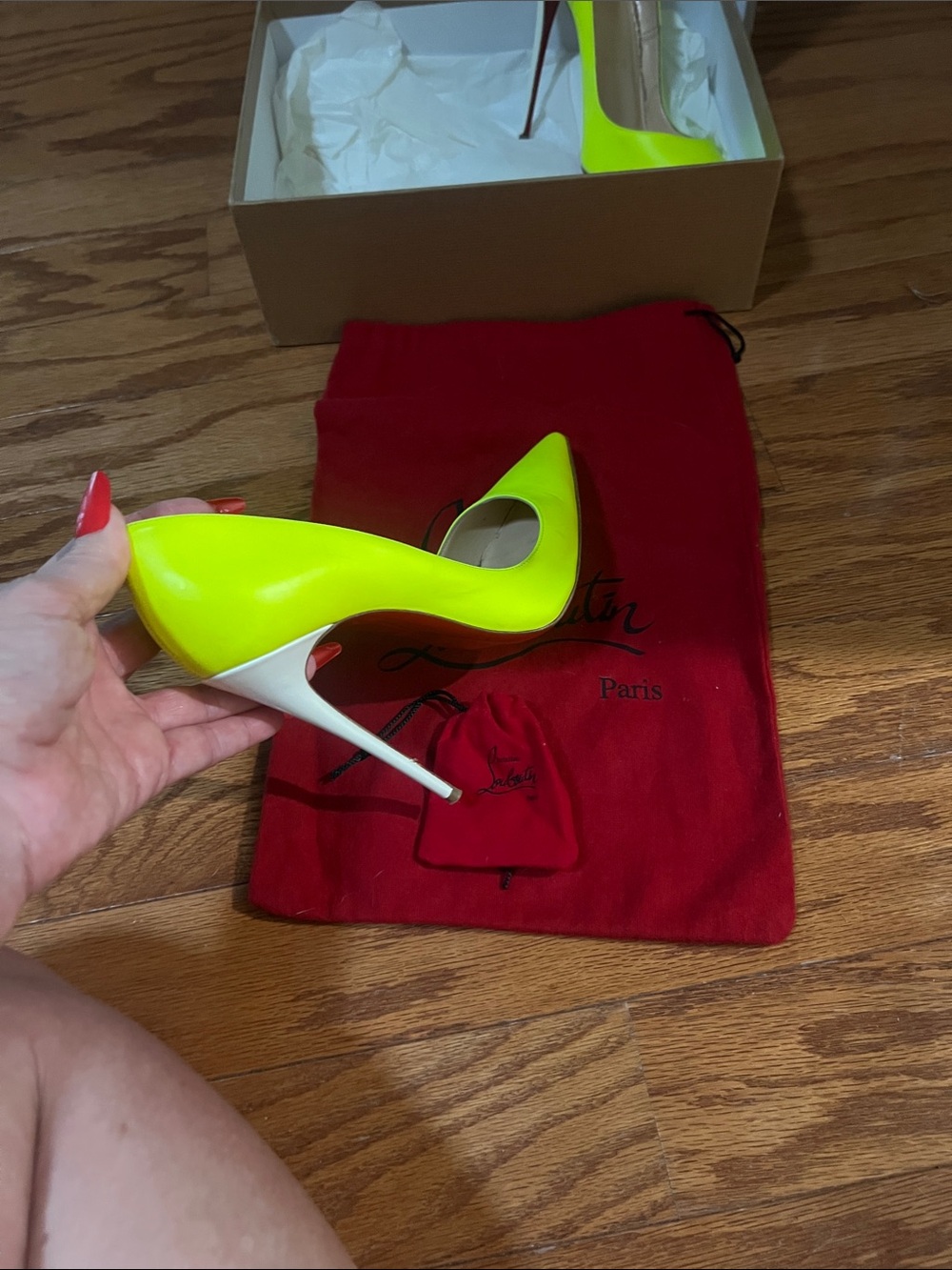 Christian Louboutin Neon Yellow Patent Pumps. originally $695.00. - Picture 4 of 11